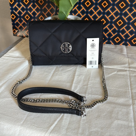 Tory Burch Handbags - NWT , Tory Burch Black willa Quilted nylon Crossbody wallet Bag